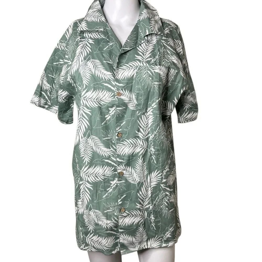 Coofandy Green Leaf Print Men's Button Down Short Sleeve Small
